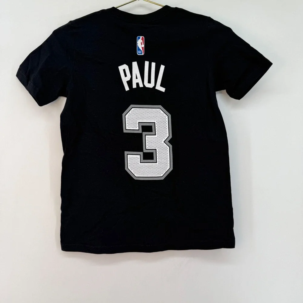 Kids Nike San Antonio Spurs Basketball T Shirt Paul‎ #3 Black Tee Youth S 8